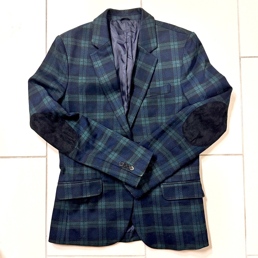 Zara Tartan Plaid Blackwatch Blazer Jacket With Elbow Pads